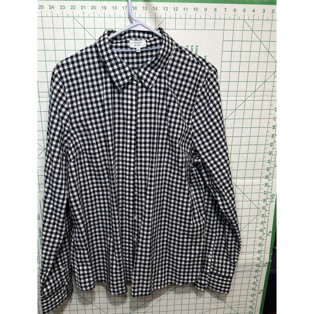 CROWN & IVY Shirt XL Point Collar, Btn-Up, Long Slvs w/Btn Cuff, Shirt Tail NWT